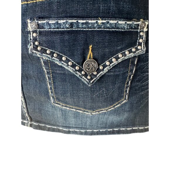 Rock & Roll Cowgirl Womens L Denim Mini Skirt Western Cowgirl Embroidered Pocket - Picture 11 of 13
